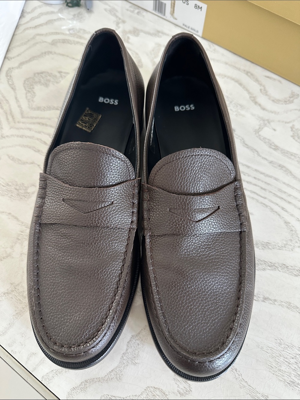 BOSS Men's Dark Brown Pebbled Leather Slip-On Loafers